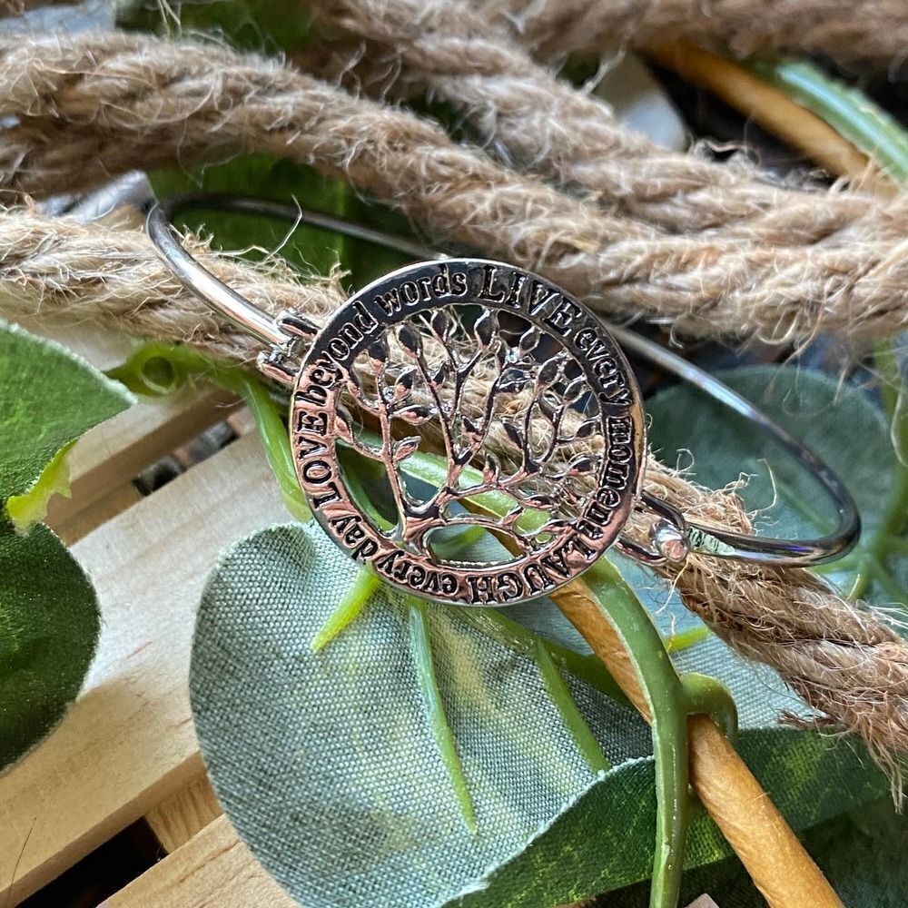 Love Beyond Words Tree of Life Silver bangle
